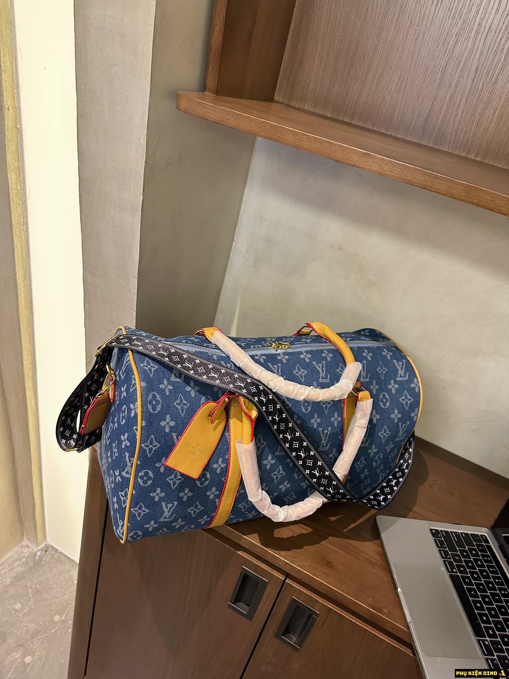 Túi Trống Du Lịch LV Louis Vuitton Size To Xanh Denim 4 Túi Trống Du lịch Louis Vuitton LV Monogram Xanh Trắng