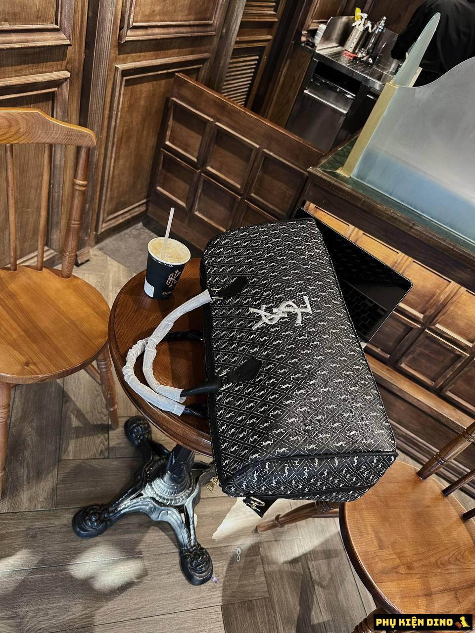 Túi Trống Du Lịch YSL Size To 50 Màu Đen Trắng 6 Túi Trống Du Lịch YSL Black White Sang Trọng