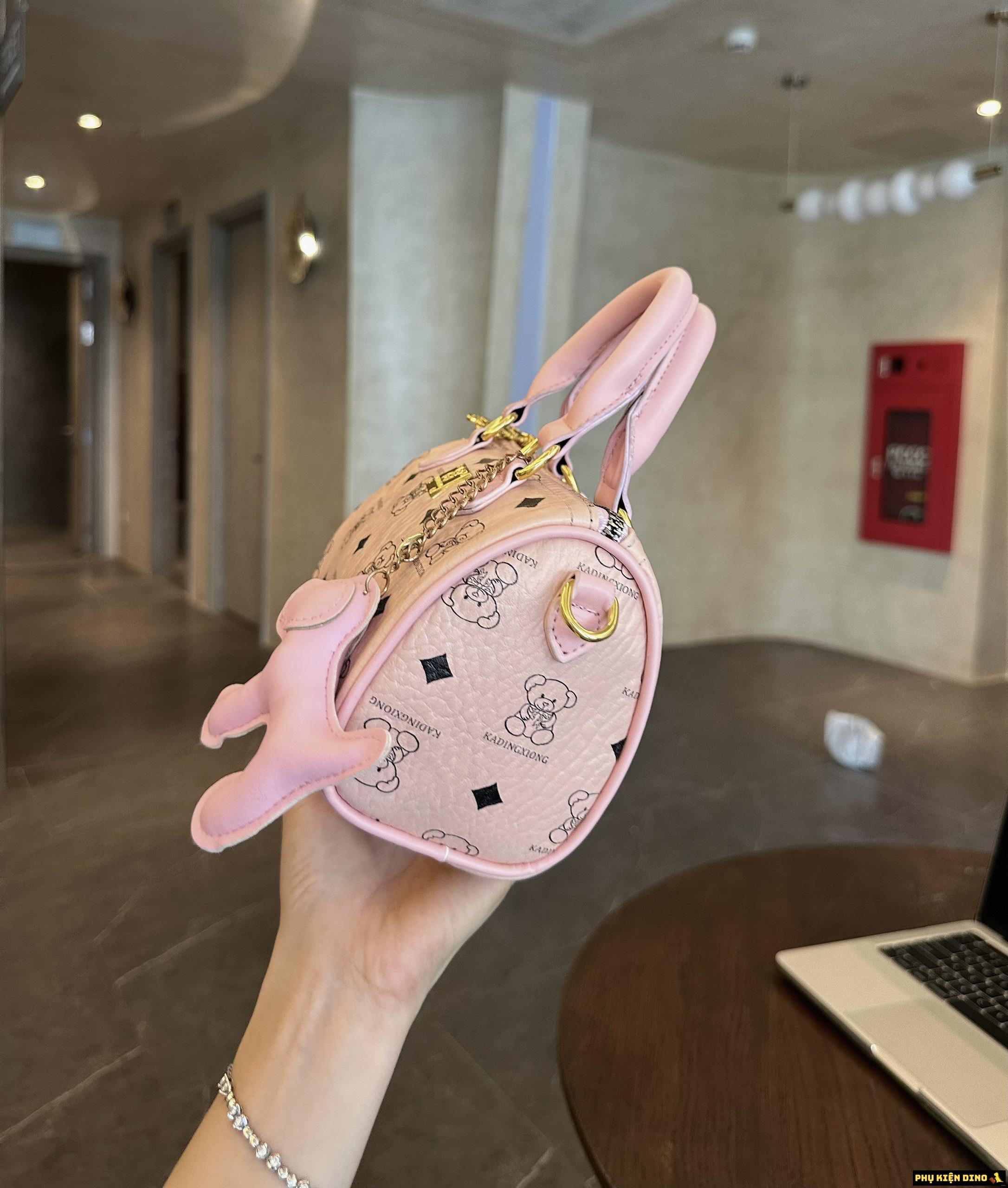 Túi Trống Gấu Nhiều Màu Kèm Móc Khóa Con Chó 9 Túi Trống Gấu Bear Pink