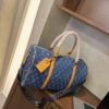 Túi Trống Du Lịch LV Louis Vuitton Size To Xanh Denim 14 Túi Trống LV To Xanh Denim Dây Nâu