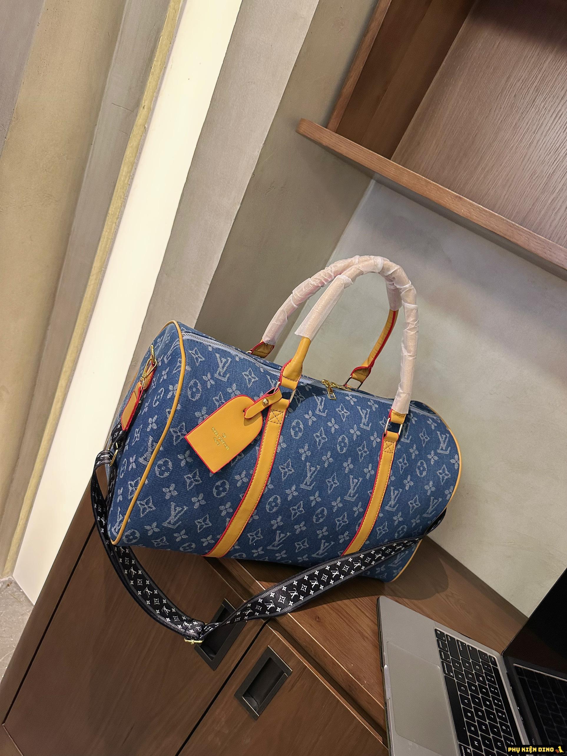 Túi Trống Du Lịch LV Louis Vuitton Size To Xanh Denim 7 Túi Trống LV To Xanh Denim Dây Nâu