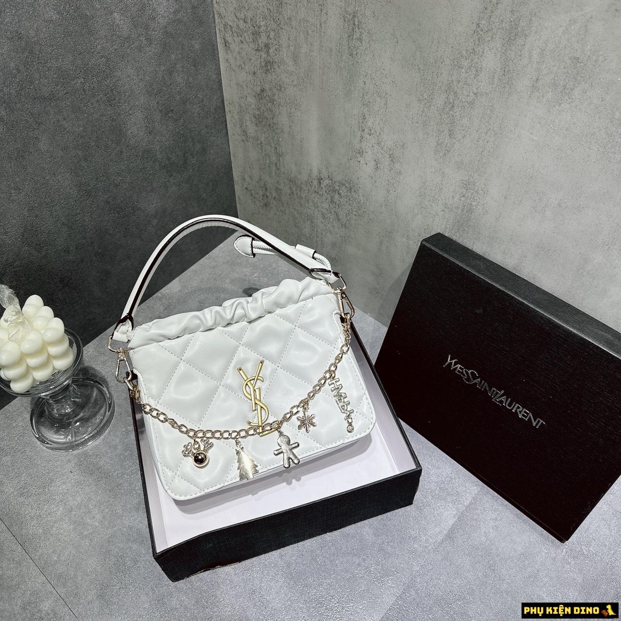 Túi Xách YSL Màu Trắng Kèm Dây Charm 1 Túi Xách Đeo Vai YSL White Màu Trắng Dây Charm