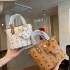 Túi Xách Gấu Nâu Trắng Kèm Túi Gấu Nhỏ Có Khóa Kéo