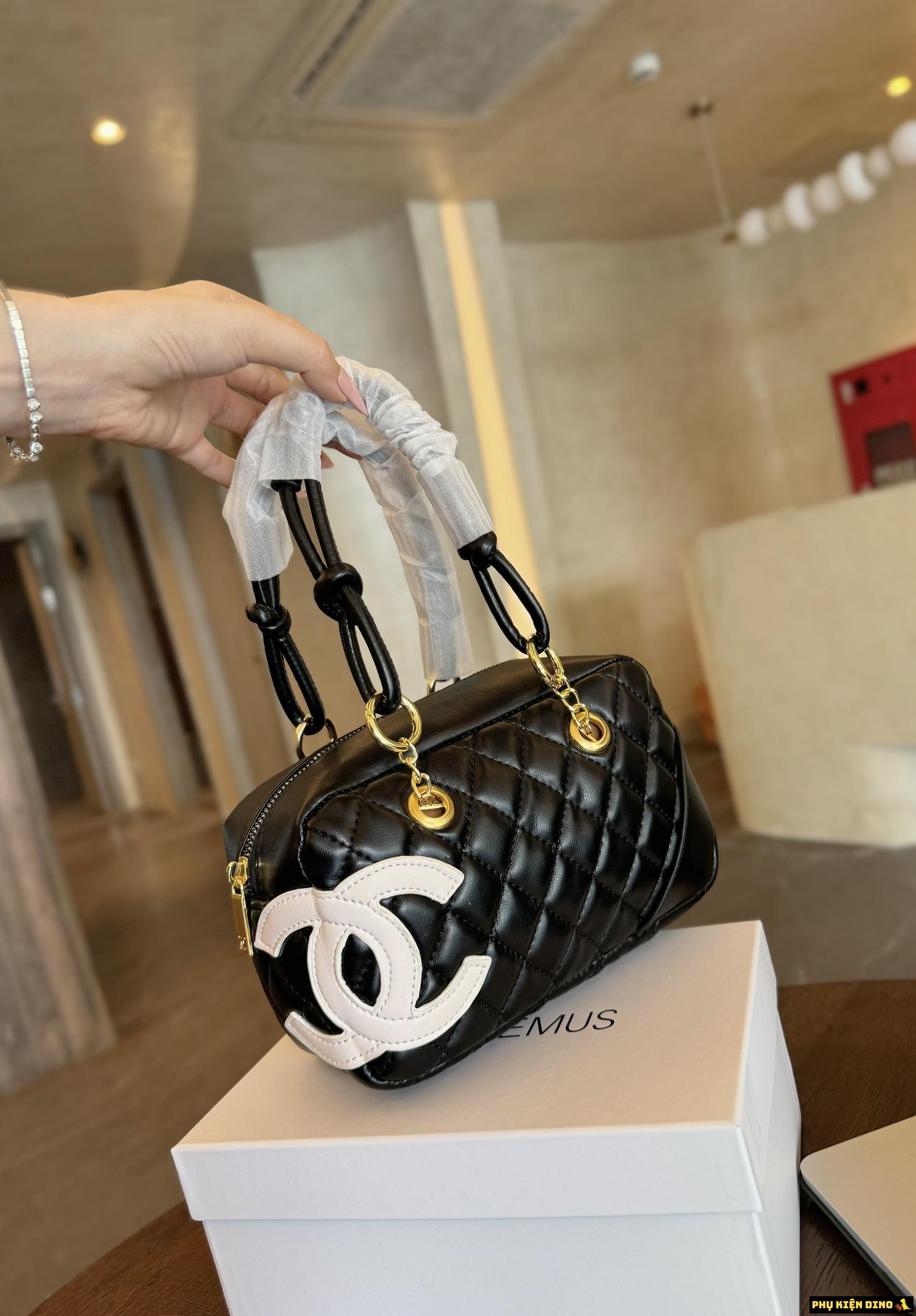 Túi Trống Xách Tay Chanel Logo 1 Bên 2 Màu Đen Trắng 2 Túi Xách Nữ Chanel Ligne Cambon Black