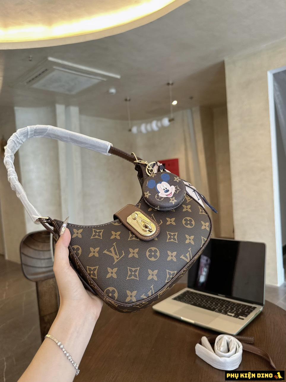 Túi Xách Nữ Louis Vuitton LV Màu Nâu Kèm Gương Mickey
