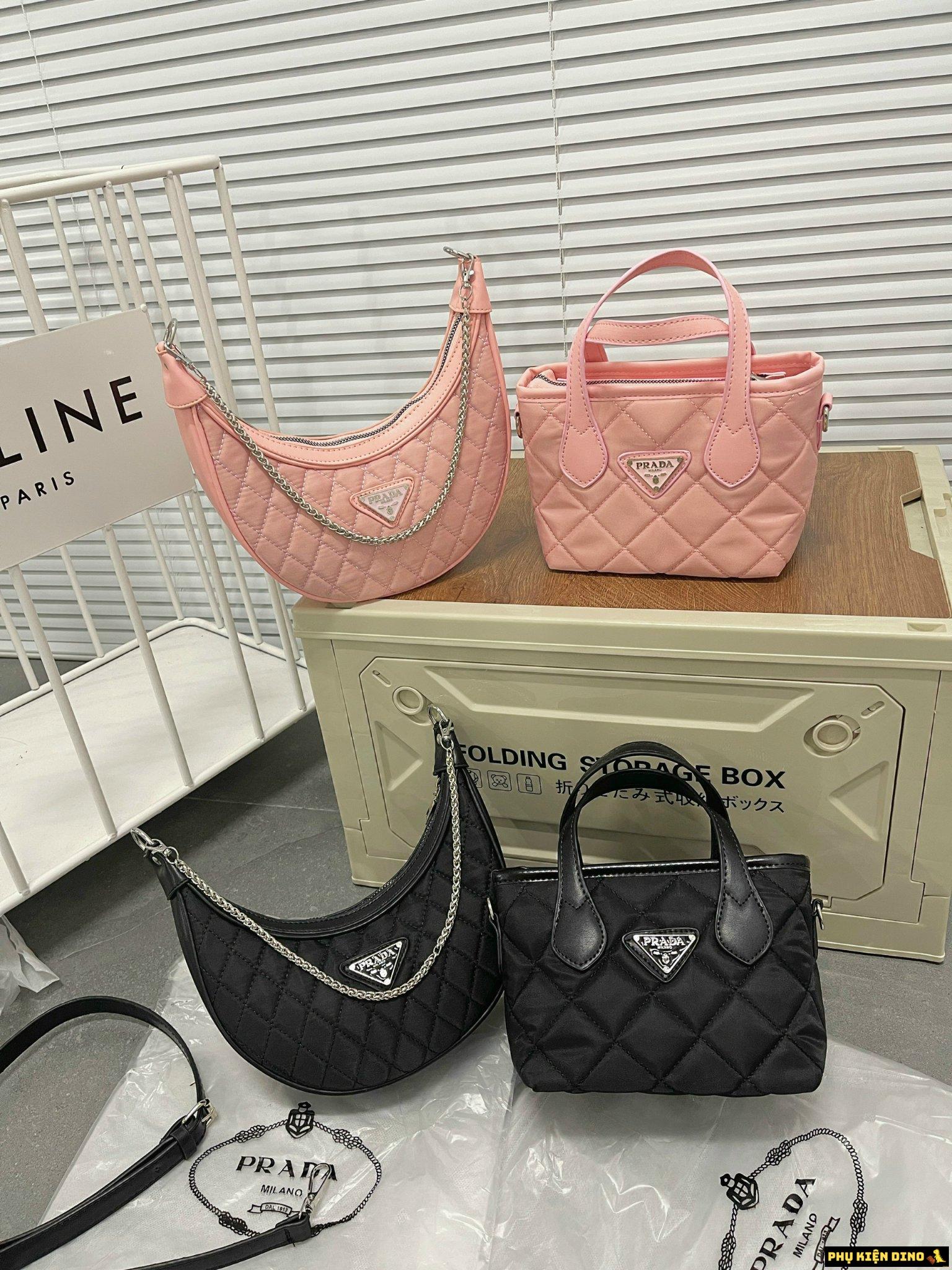 Túi Xách Nữ Prada Dáng Thuyền 2 Màu Đen Hồng 1 Túi Xách Nữ Prada Dáng Thuyền 2 Màu Đen Hồng