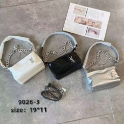 Túi Xách Nữ YSL Phối Dây Xích 3 Màu Trắng Bạc Đen