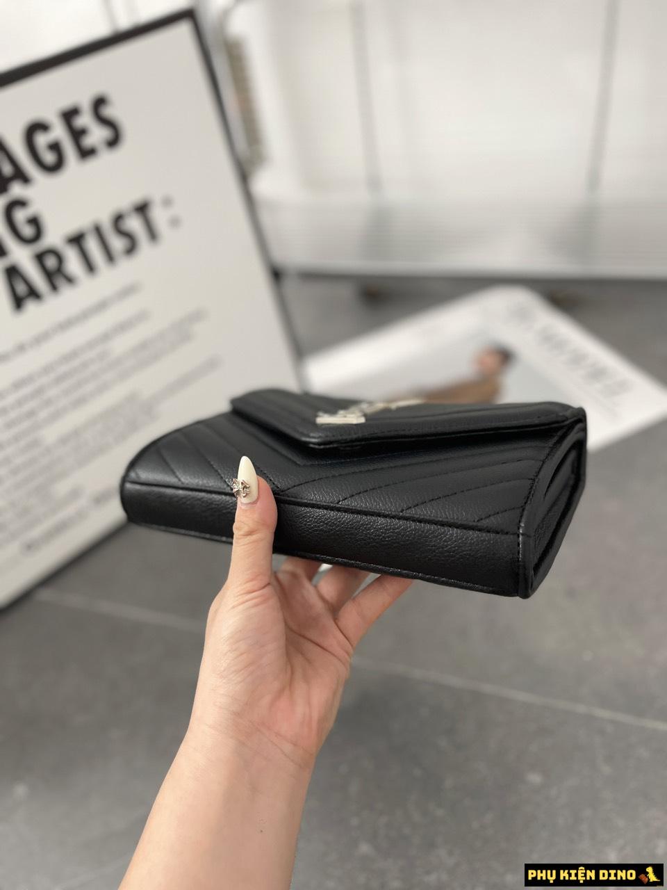 Túi YSL Envelope Woc Calfskin Trắng Đen Khóa Bạc Size 22 12 Túi Xách nữ YSL Saint Laurent Màu Đen Khóa Bạc