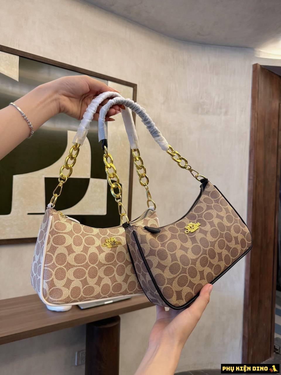 Túi Xách Coach Teri Signature Canvas Màu Nâu Màu Kem CC323 2 Túi Xách Tay Teri Signature Canvas Màu Nâu Màu Kem Coach