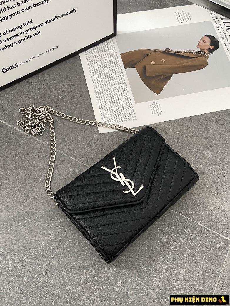 Túi YSL Envelope Woc Calfskin Trắng Đen Khóa Bạc Size 22 9 Túi xách YSL Saint Laurent Màu Đen Khóa Bạc