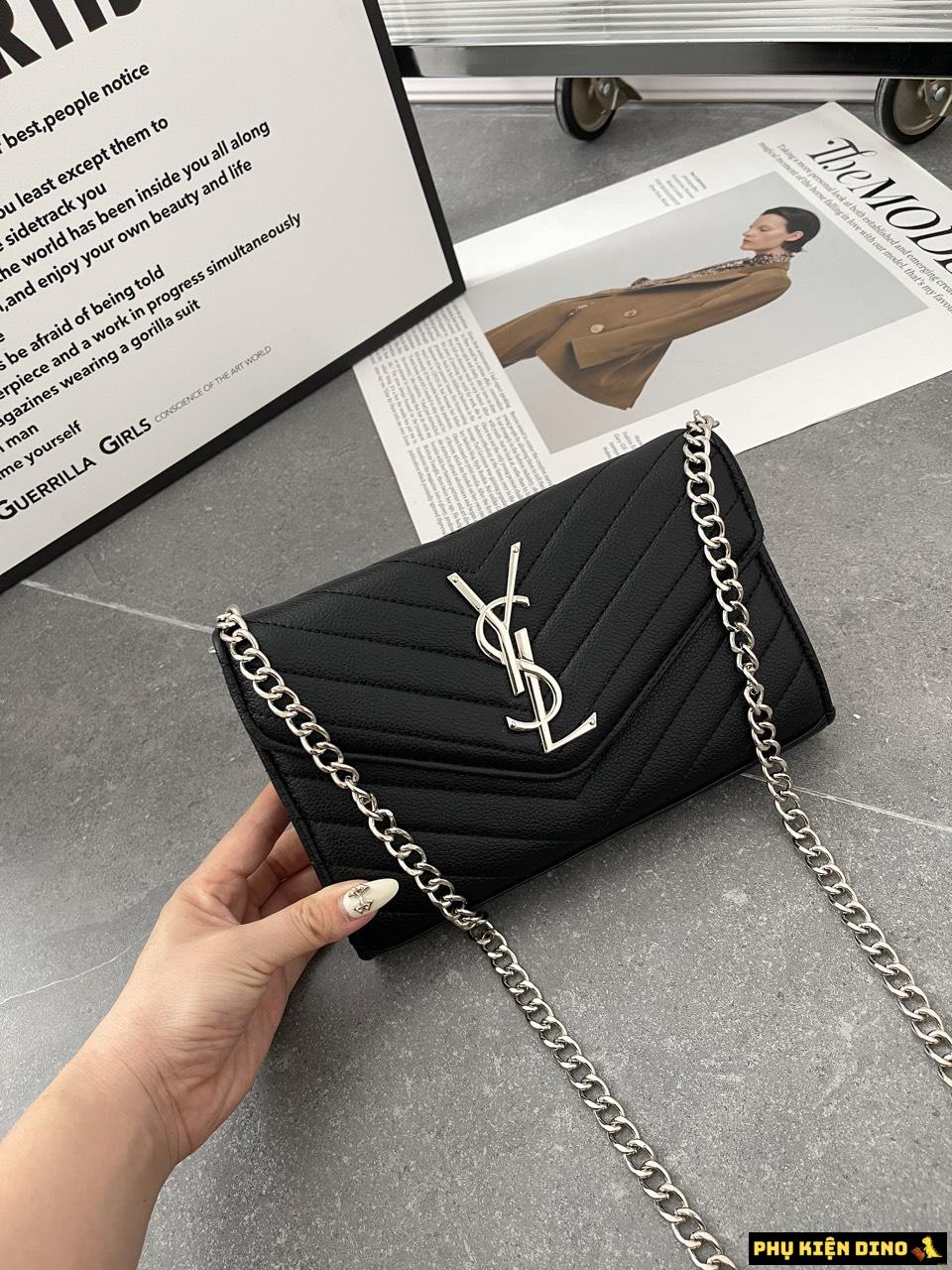 Túi YSL Envelope Woc Calfskin Trắng Đen Khóa Bạc Size 22 6 Túi YSL Envelope Woc Grained Calfskin Màu Đen Khóa Bạc