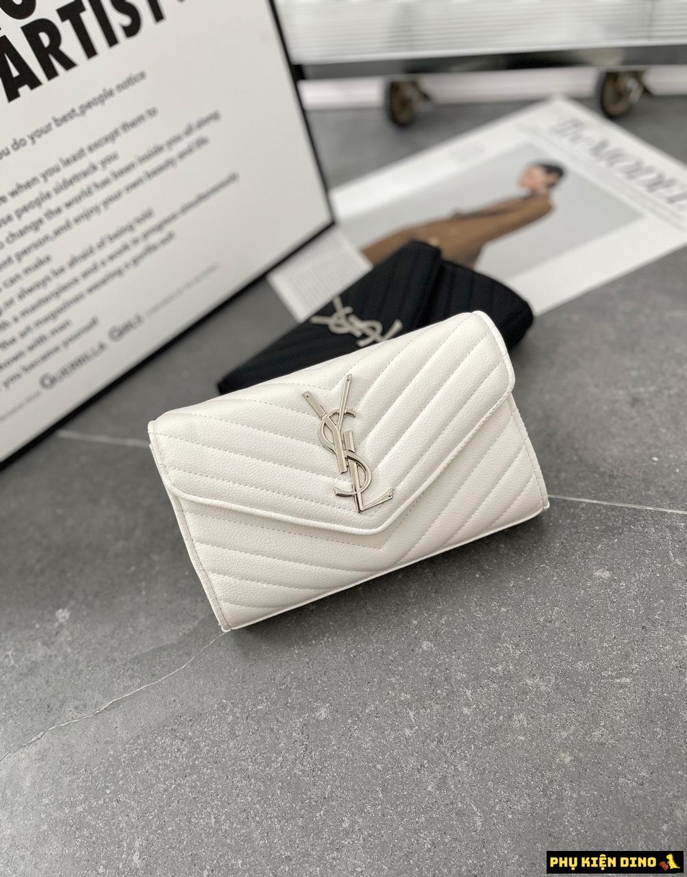 Túi YSL Envelope Woc Calfskin Trắng Đen Khóa Bạc Size 22 7 Túi YSL Envelope Woc Grained Calfskin Trắng Khóa Bạc