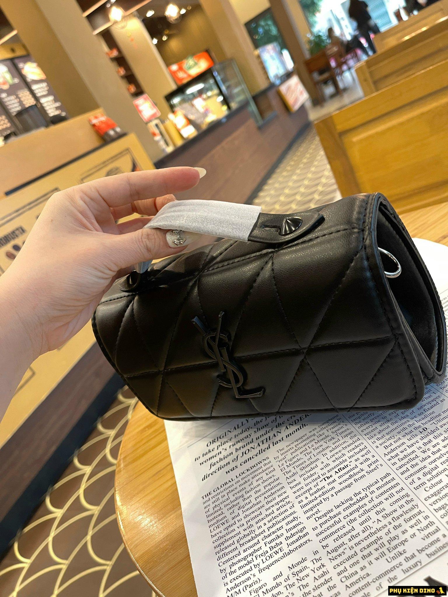 Túi Xách Nữ YSL Saint Laurent Ô Trám Màu Đen 4 Túi YSL Ô Trám Bóng Màu Đen Khóa Đen