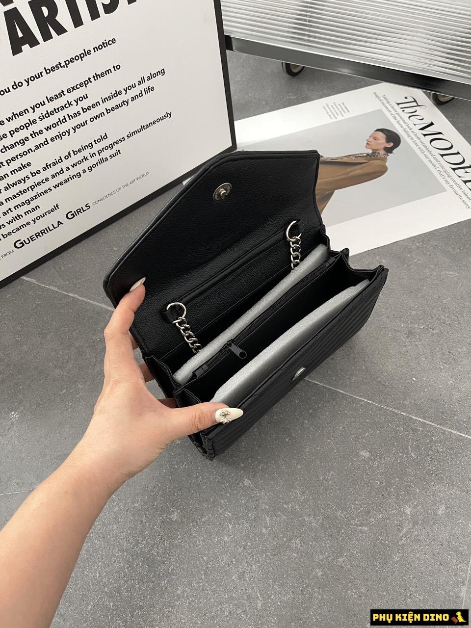 Túi YSL Envelope Woc Calfskin Trắng Đen Khóa Bạc Size 22 11 Túi YSL Saint Laurent Màu Đen