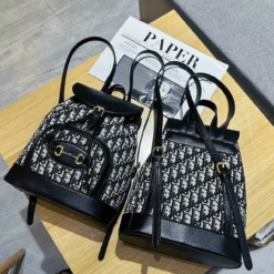 Balo Dior Túi Rút Thổ Cẩm Trắng Đen