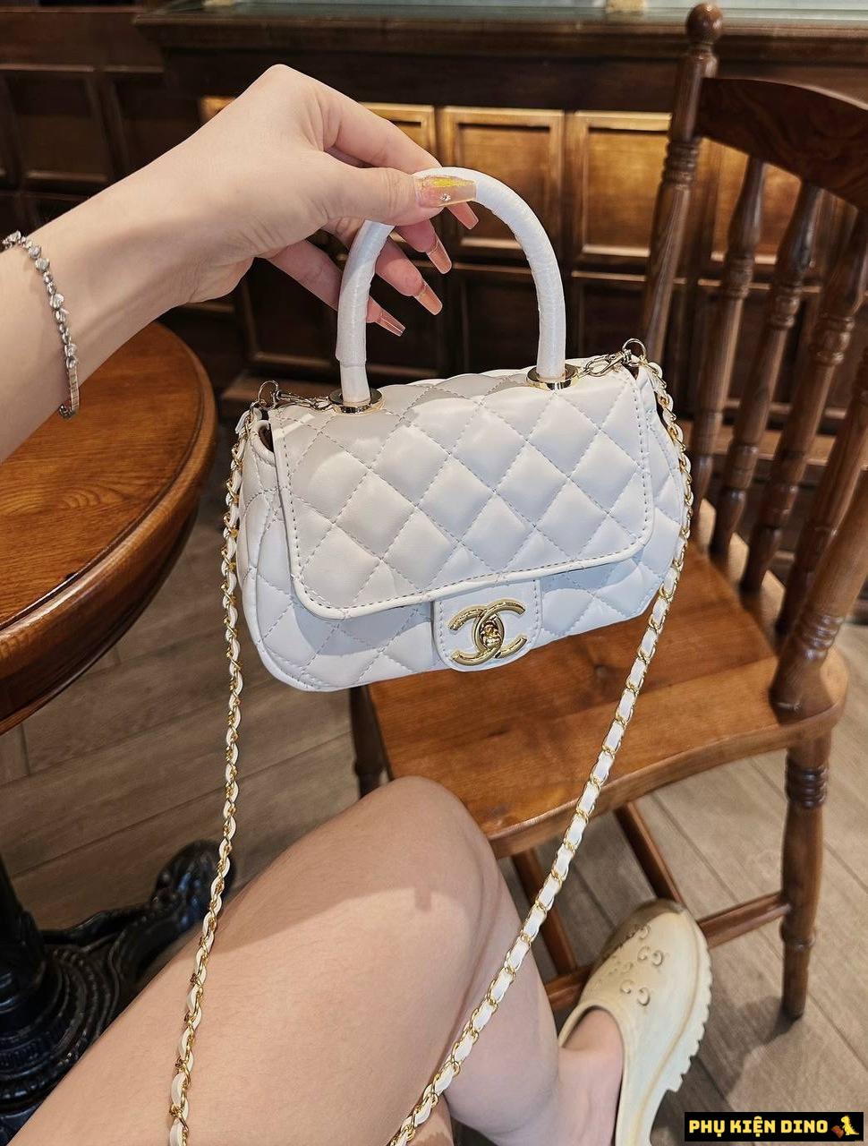 Túi Chanel Giỏ Dáng Bầu Size 19 Ô Trám Trắng Đen 5 Túi Chanel Bầu Góc Size 19 Ô Trám Màu Trắng