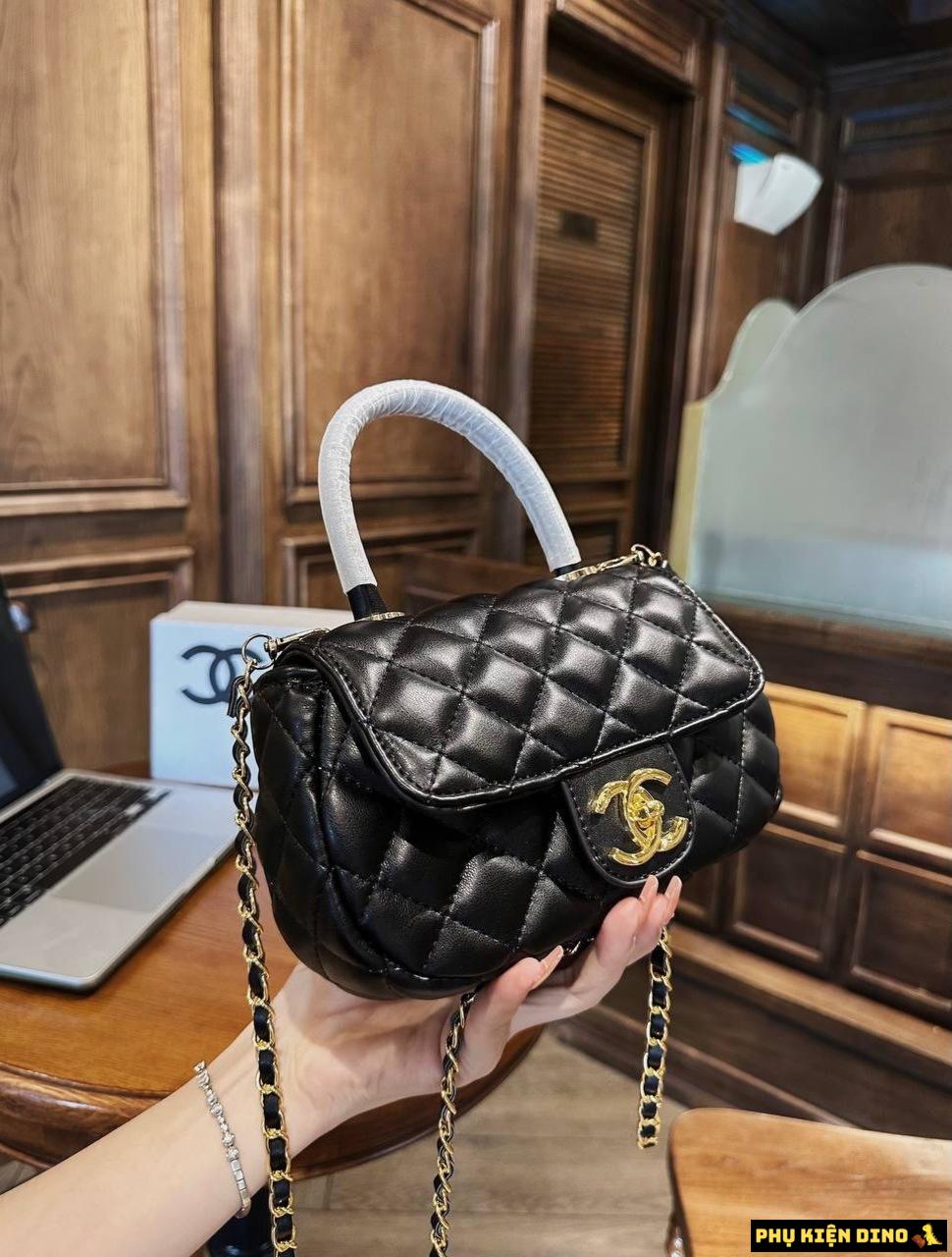 Túi Chanel Giỏ Dáng Bầu Size 19 Ô Trám Trắng Đen 6 Túi Chanel Size 19 Ô Trám Màu Đen Khóa Vàng