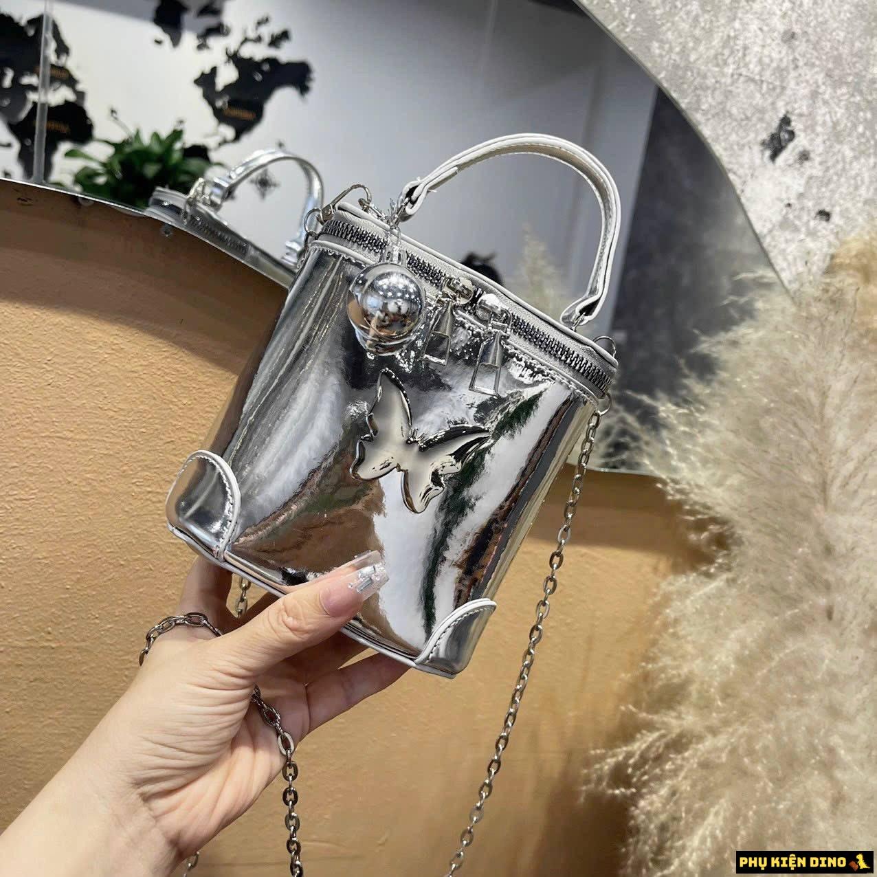 Túi Đeo Chéo Cốp Bướm 5 Màu Đen Trắng Kem Hồng Bạc 7 Túi Đeo Chéo Cốp Bướm Màu Bạc