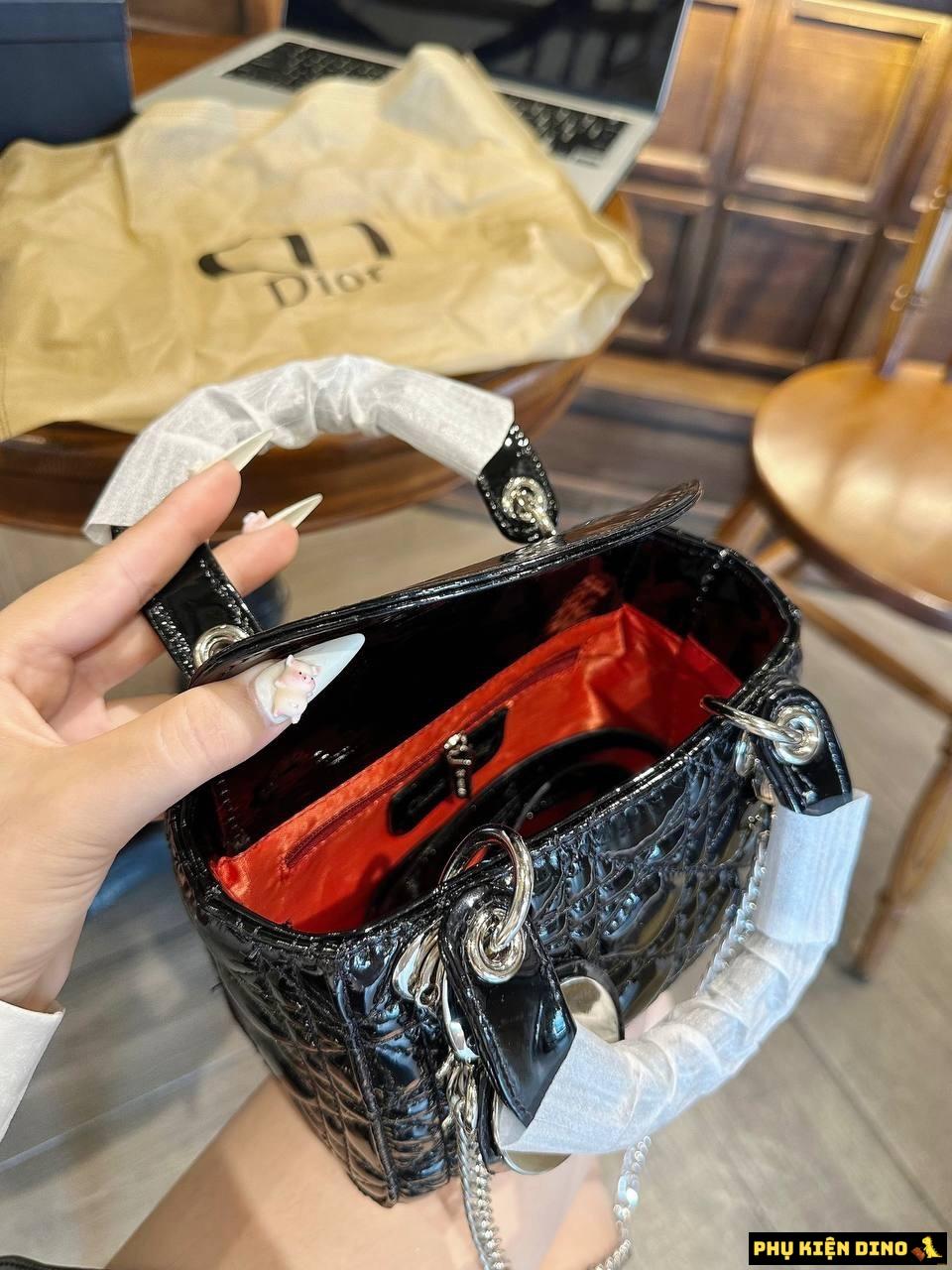 Túi Dior Lady Da Bóng Size 20 2 Dây Fullbox Bạc 6 Túi Dior Lady Da Bóng Size 20 Lót Đỏ