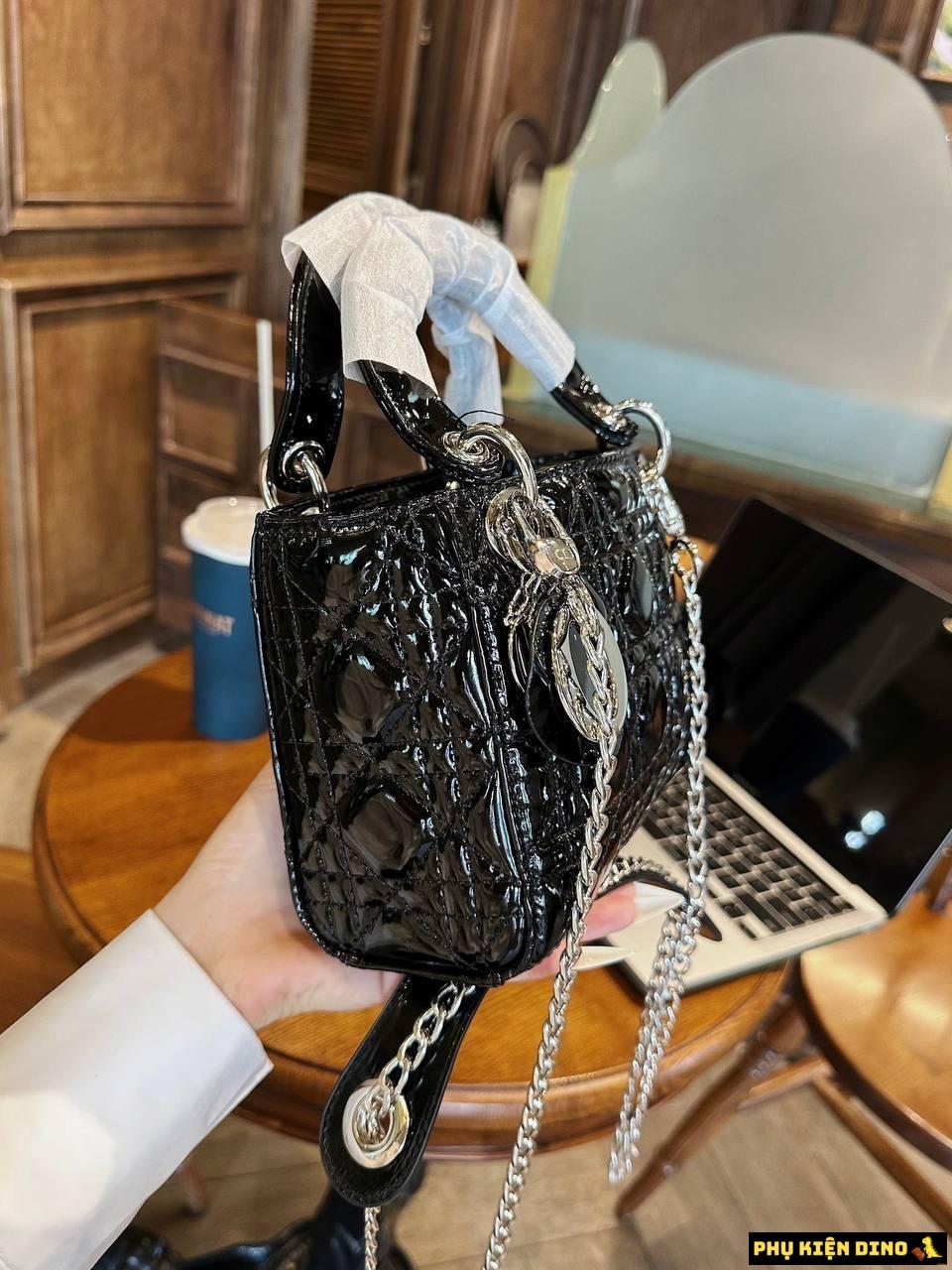 Túi Dior Lady Da Bóng Size 20 2 Dây Fullbox Bạc 4 Túi Dior Lady Da Bóng