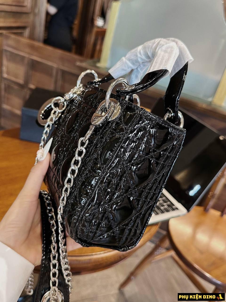 Túi Dior Lady Da Bóng Size 20 2 Dây Fullbox Bạc 3 Túi Dior Lady Mini Da Bóng