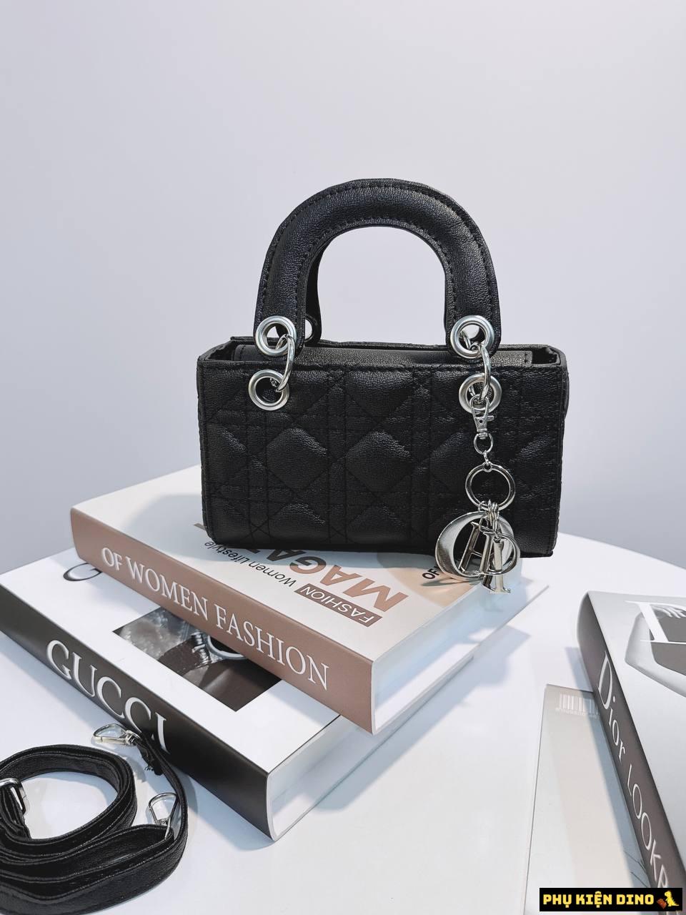 Túi Xách Nữ Christian Dior Lady Size 20 Dáng Dài Màu Đen 2 Túi Dior Màu Đen Form Dài