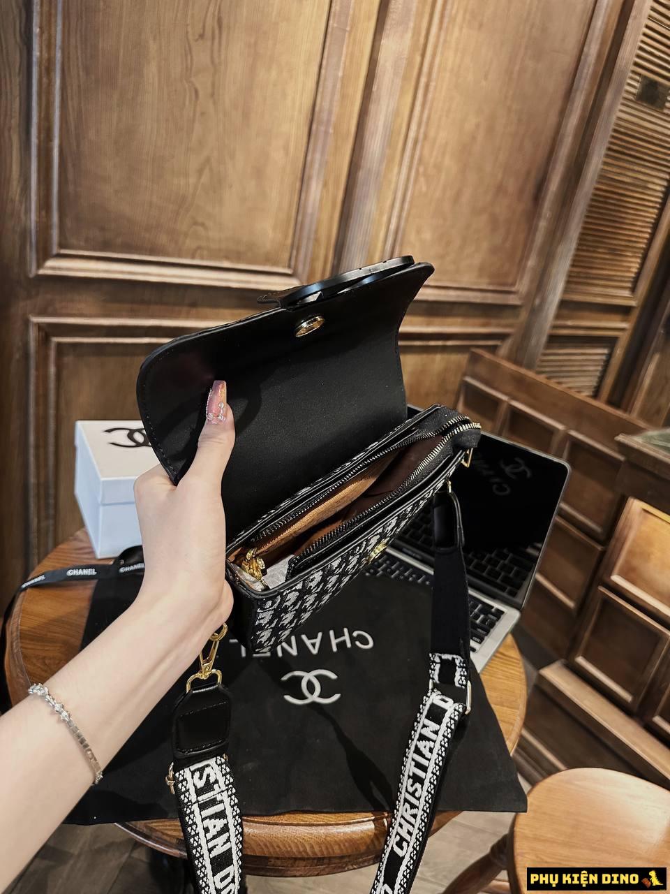 Túi Dior Thổ Cẩm Họa Tiết Trắng Đen Size 20 9 Túi Dior Thổ Cẩm Trắng Đen