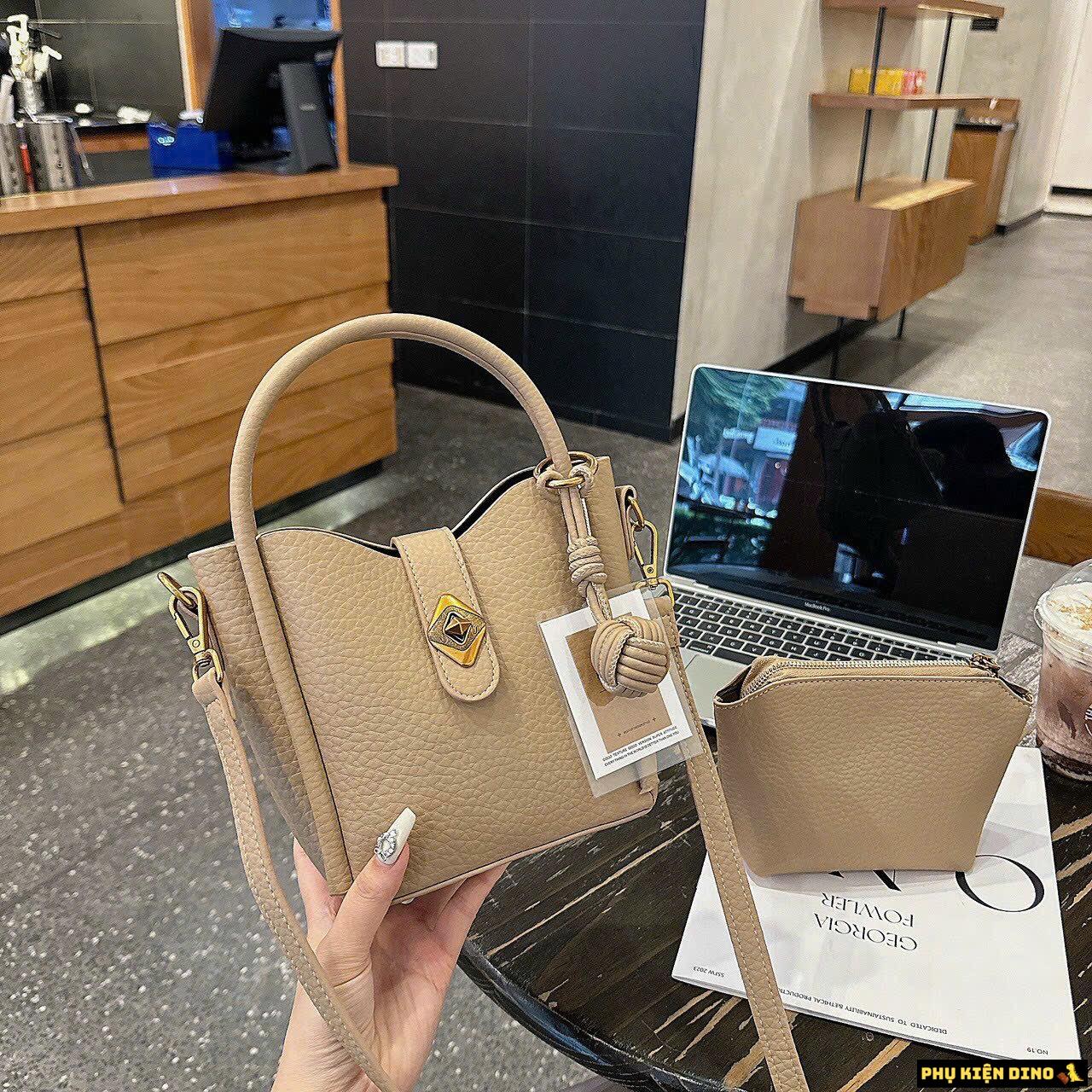 Túi Giỏ Quảng Châu Cao Cấp 4 Màu Đen Trắng Kem Nâu 9 Túi Giỏ Xách Quảng Châu Cao Cấp Màu Kem Kèm Túi Nhỏ