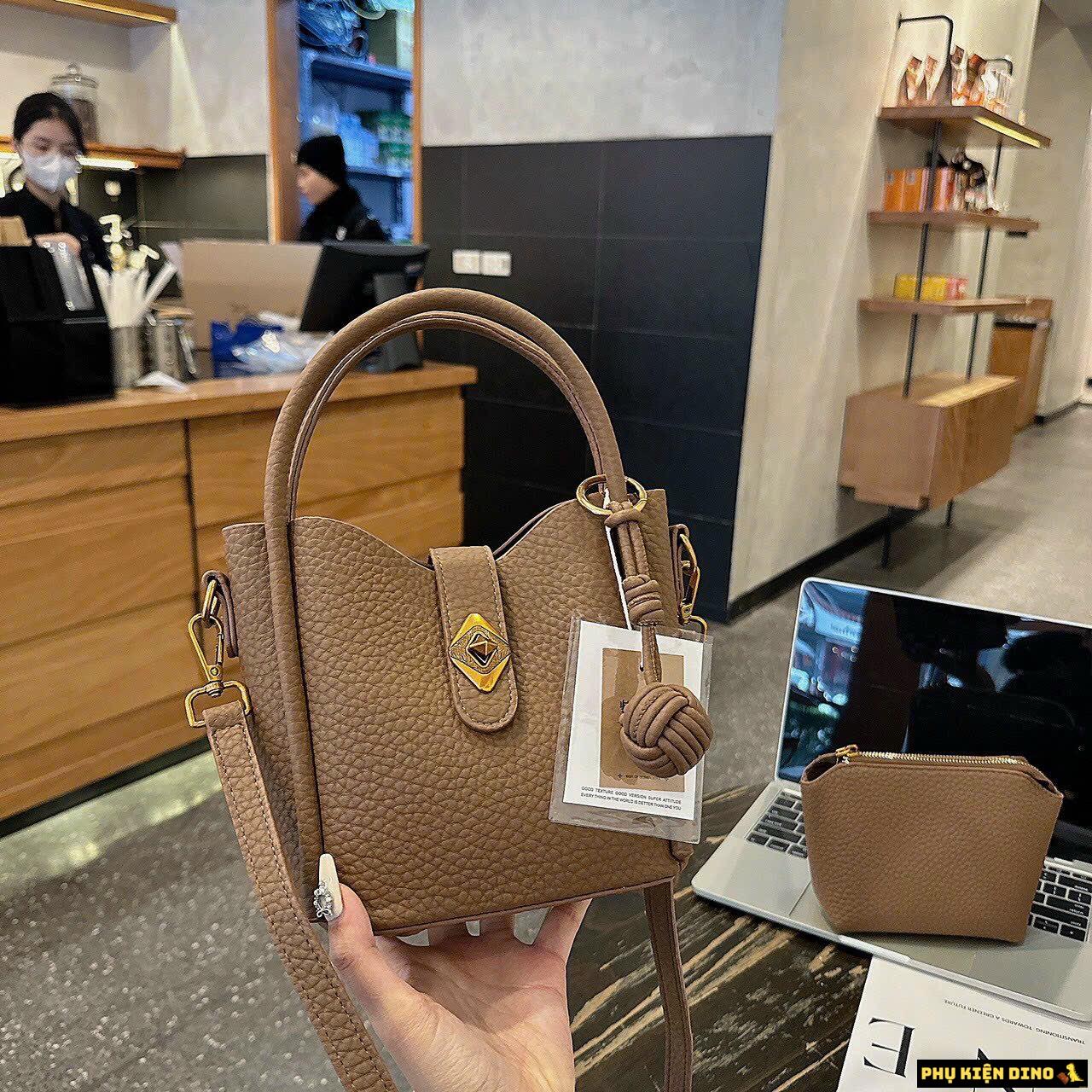 Túi Giỏ Quảng Châu Cao Cấp 4 Màu Đen Trắng Kem Nâu 7 Túi Giỏ Xách Quảng Châu Cao Cấp Màu Nâu Kèm Túi Nhỏ