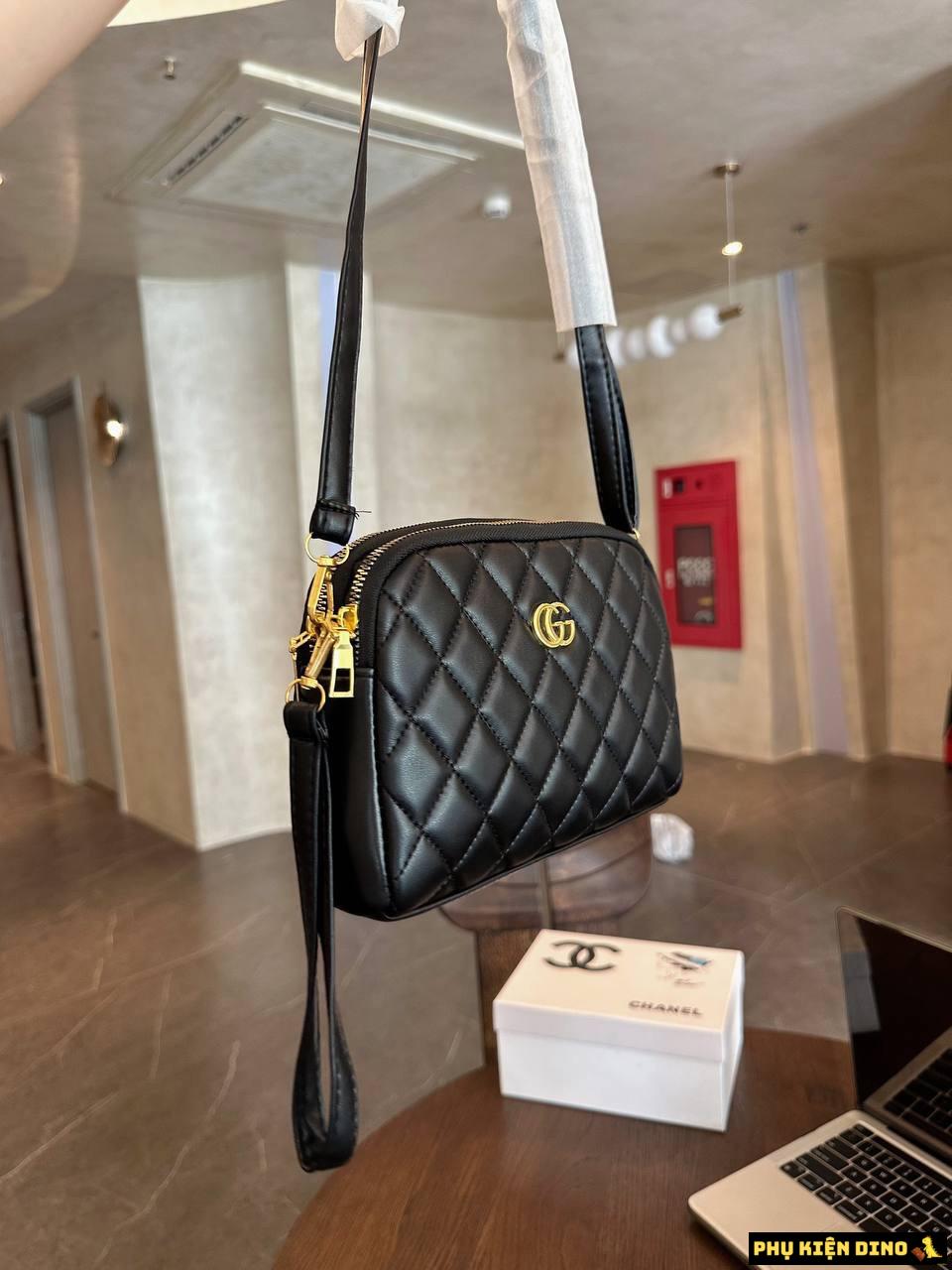 Túi Gucci Đen Khóa Vàng Hai Ngăn Size 21 7 Túi Gucci Đen Dáng Bầu Ngang Full Đen
