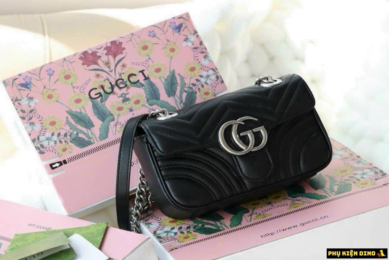 Túi Gucci GG Marmont Mini Bag Matelasse Đen Khóa Bạc