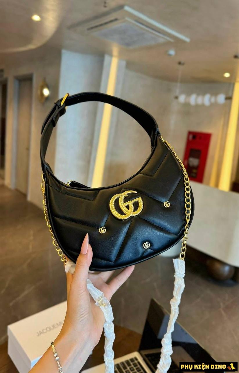 Túi Xách Gucci Marmont 3 Đinh 3 Màu Trắng Đen Kem 2 tui gucci nua mat trang khoa vang mau den