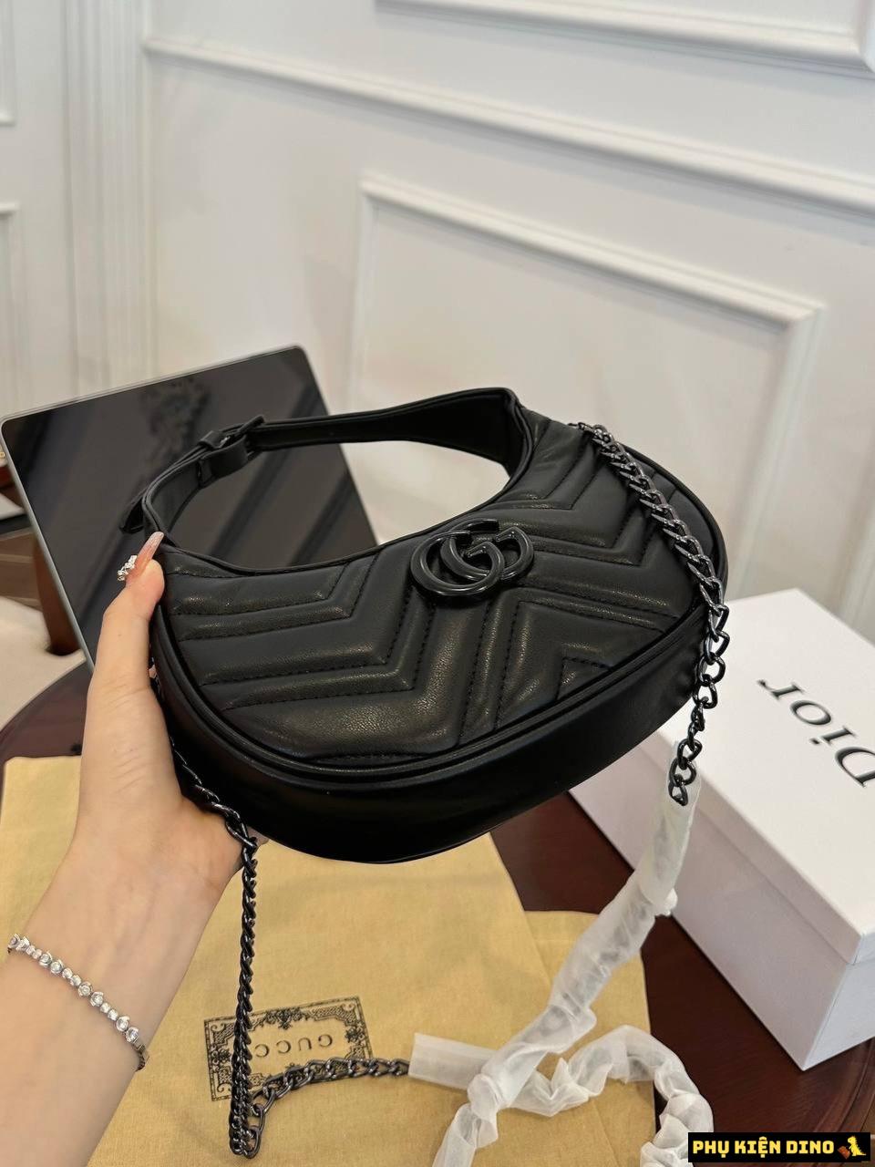 Túi Gucci GG Marmont Half Moon Full Black Size 21 8 tui gucci nua mat trang mau den