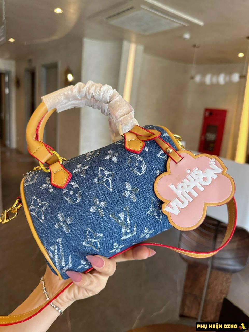 Túi Trống Louis Vuitton LV Monogram 4 Màu Denim Vàng Nâu Trắng 6 Túi Trống Louis Vuitton LV Monogram Xanh Denim