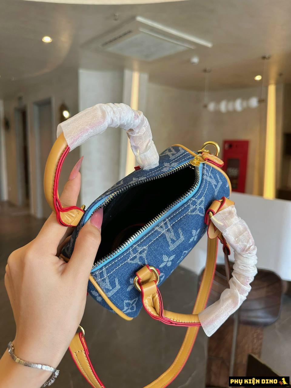 Túi Trống Louis Vuitton LV Monogram 4 Màu Denim Vàng Nâu Trắng 5 Túi Trống LV Monogram Blue Denim