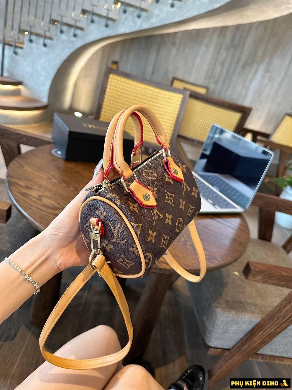 Túi Xách Nữ Louis Vuitton LV Nano Speedy Màu Nâu Size 17 5 Túi Xách Form Trống LV Màu Nâu
