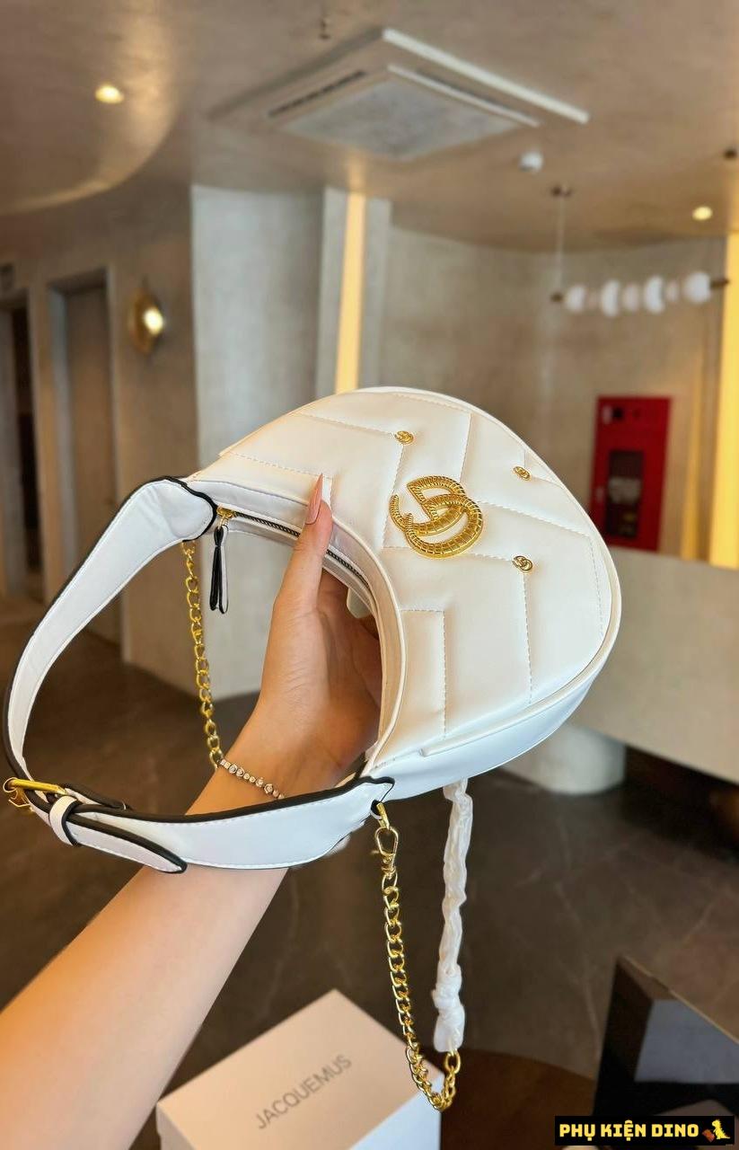 Túi Xách Gucci Marmont 3 Đinh 3 Màu Trắng Đen Kem 6 Túi Xách Gucci Nửa Mặt Trăng Màu Trắng 3 logo Nhỏ