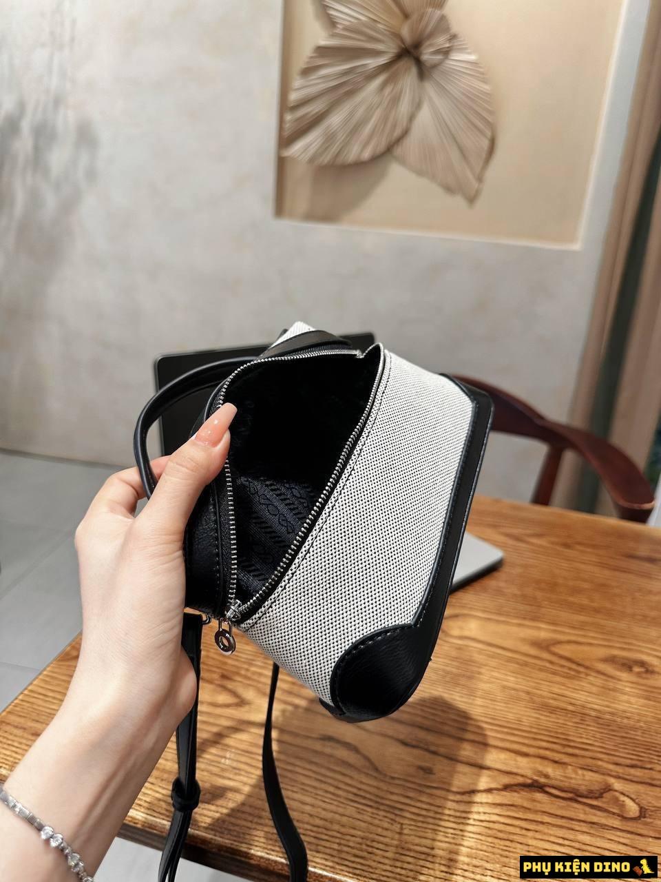 Túi Xách Nữ Canvas Phối Da 2 Màu Nâu Đen 8 Túi Xách Nữ Canvas Black Phối Da