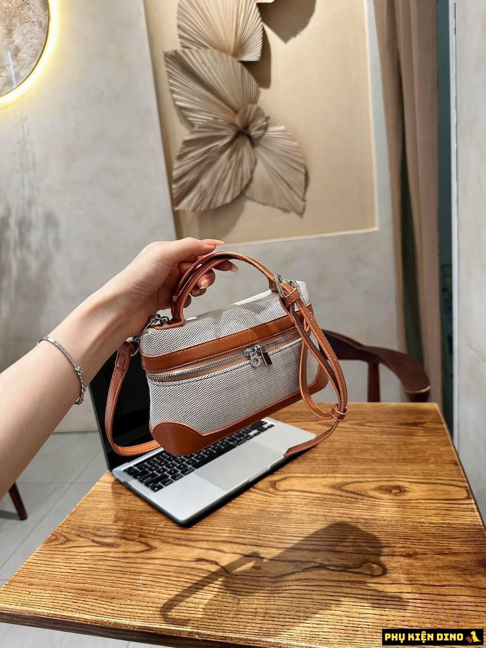 Túi Xách Nữ Canvas Phối Da 2 Màu Nâu Đen 9 Túi Xách Nữ Canvas Brown