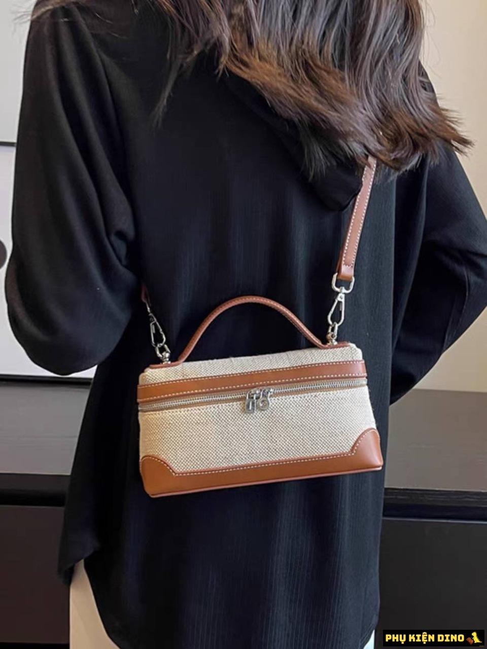 Túi Xách Nữ Canvas Phối Da 2 Màu Nâu Đen 3 Túi Xách Nữ Canvas Phối Da 2 Màu Nâu Đen