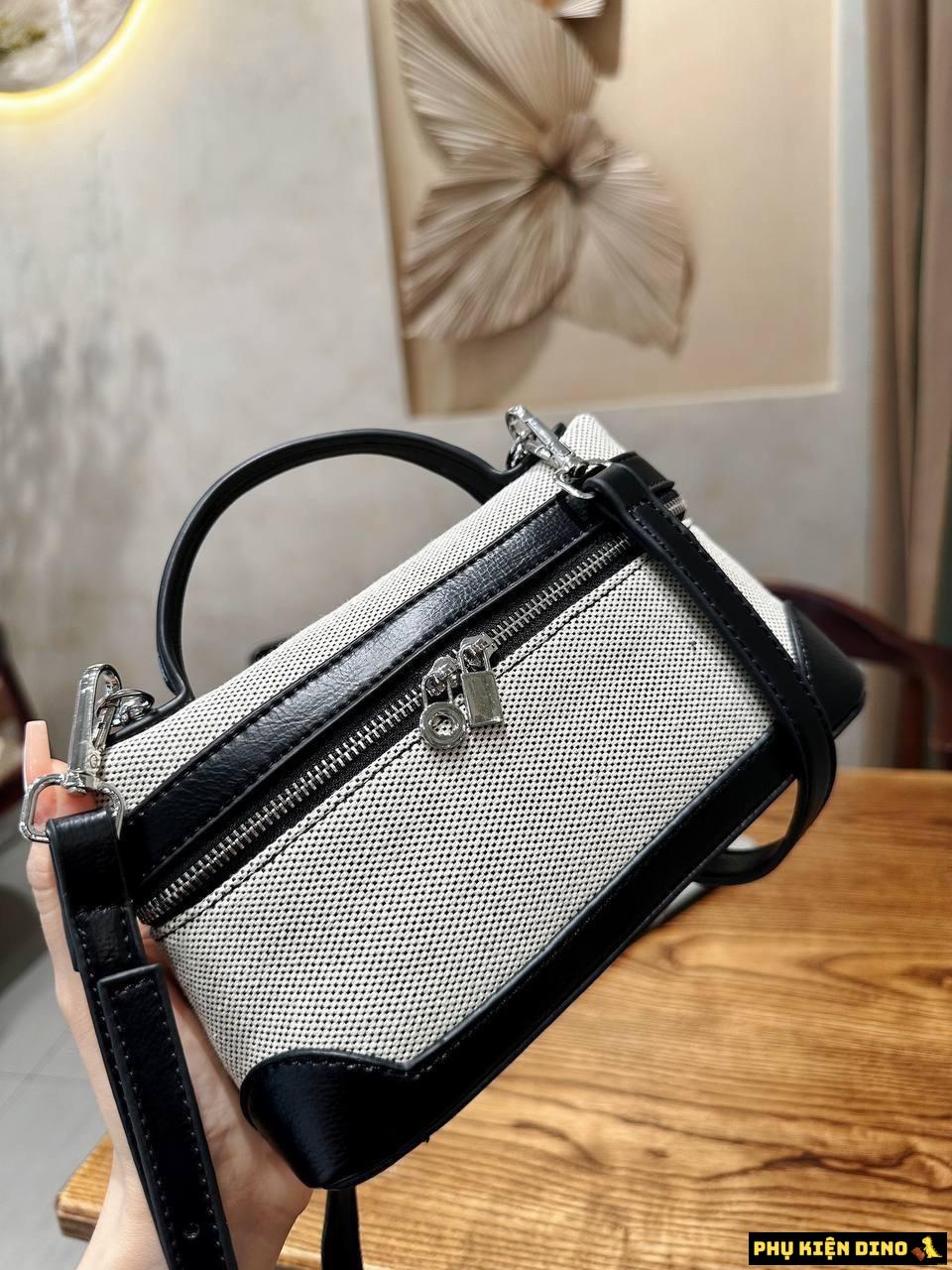 Túi Xách Nữ Canvas Phối Da 2 Màu Nâu Đen 6 Túi Xách Nữ Canvas Viền Đen