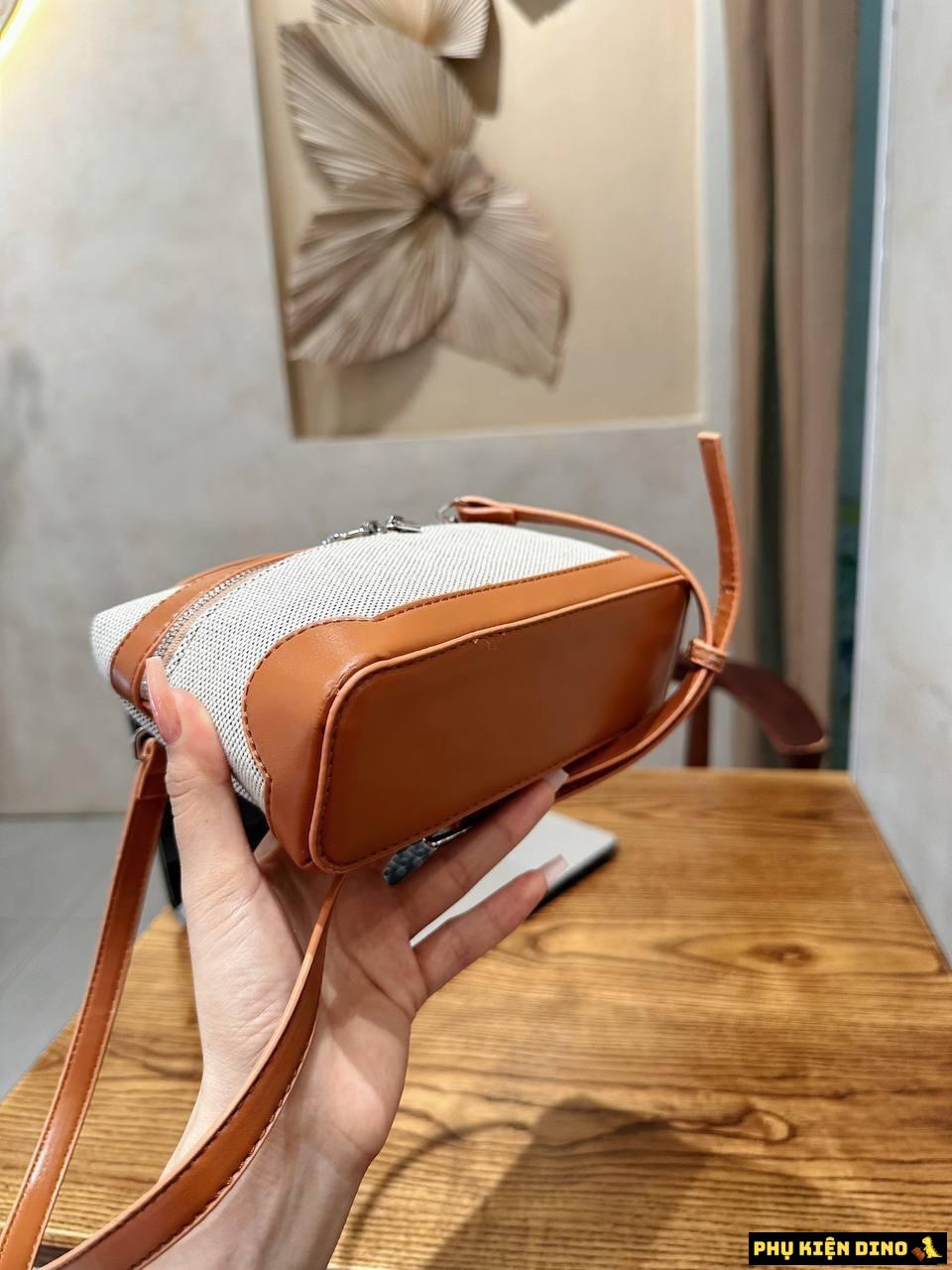 Túi Xách Nữ Canvas Phối Da 2 Màu Nâu Đen 4 Túi Xách Nữ Canvas Viền Nâu