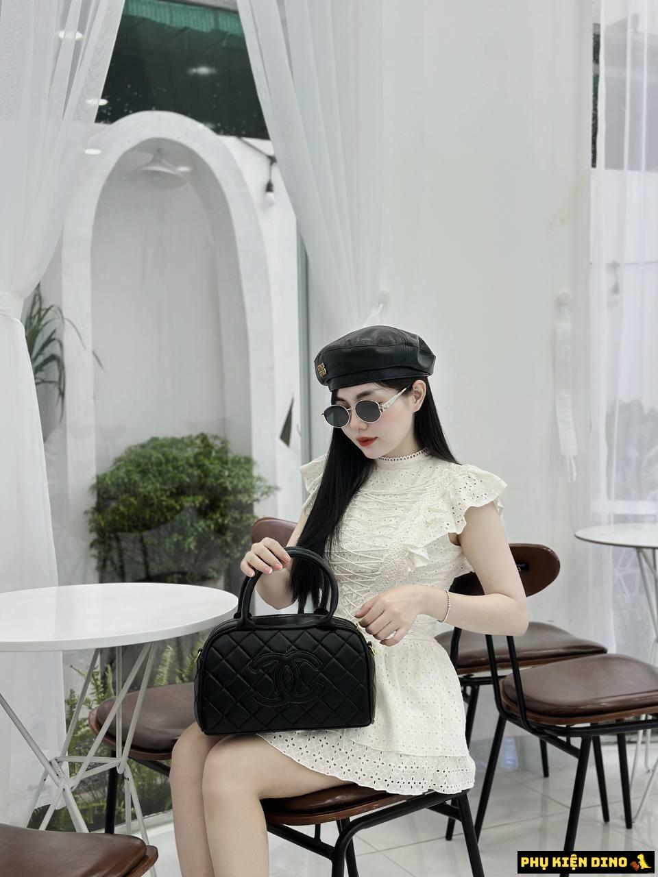 Túi Chanel CC Quilted Caviar Bowling Bag Black Size 23 7 Túi Chanel Dáng Ngang Da Lì