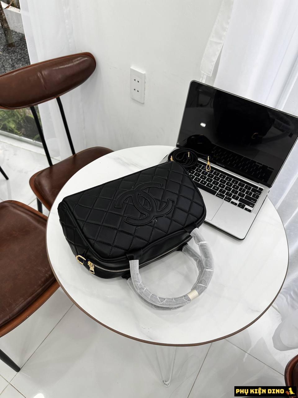 Túi Chanel CC Quilted Caviar Bowling Bag Black Size 23 5 Túi Chanel Full Đen Dáng Trống Ngang