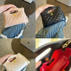 Túi Chanel Khóa Vàng Lambskin 3 màu Trắng Đen Kem Size 20