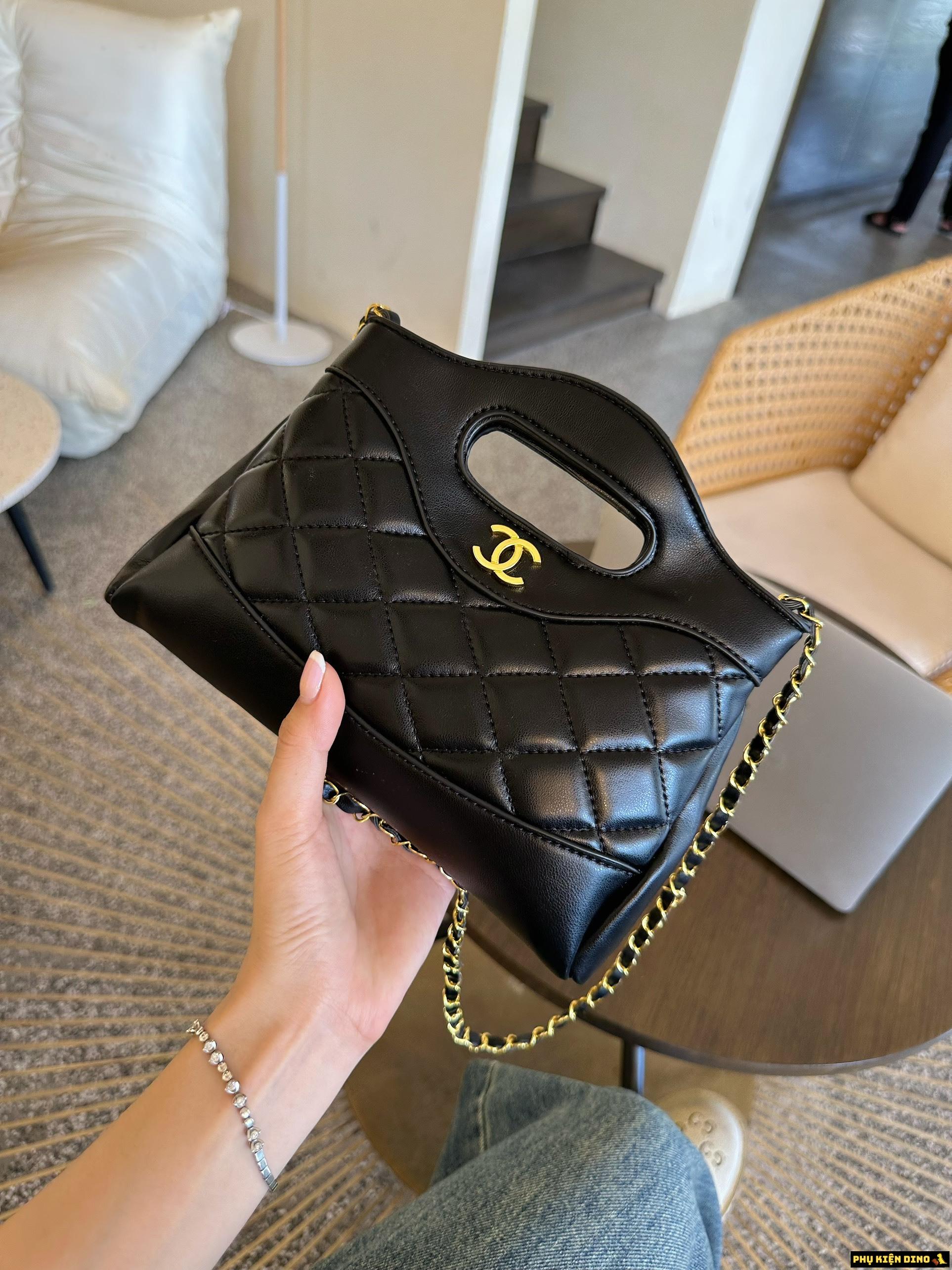 Túi Chanel Khóa Vàng Lambskin 3 màu Trắng Đen Kem Size 20 2 Túi Chanel Khóa Vàng Lambskin Black