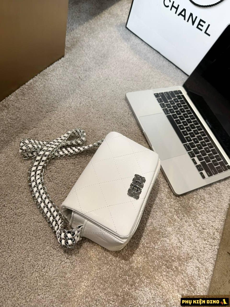 Túi Đeo Vai Ô Trám Màu Trắng Size 20 9 Túi Đeo Vai Ô Trám Dây Xích Sắt