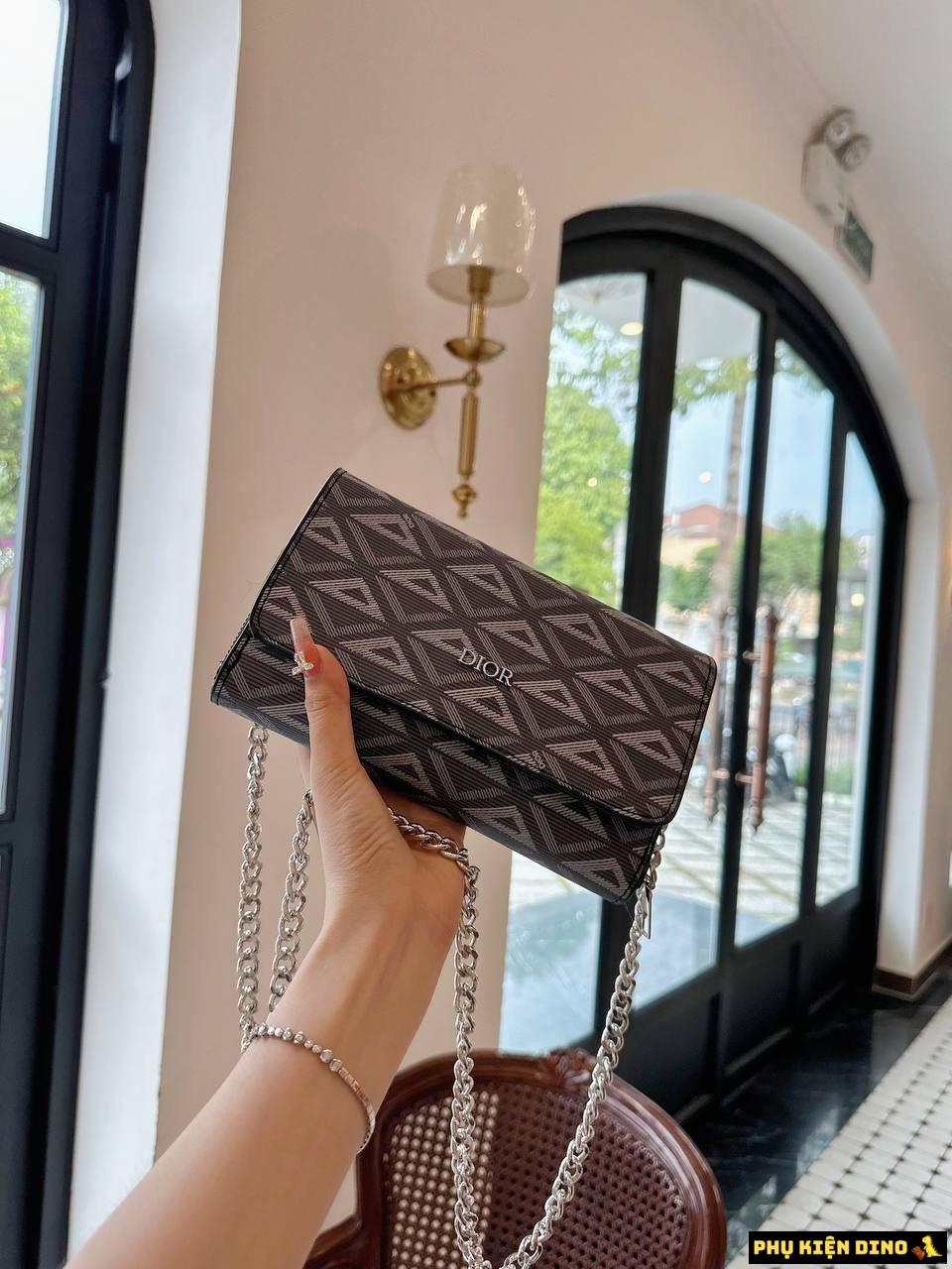 Túi Ví Dior Họa Tiết Tam Giác Hai Màu Xám Đen Size 20 6 Túi Dior Họa Tiết