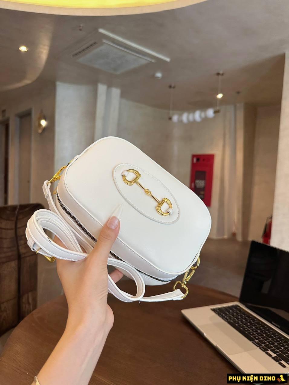 Túi Gucci Horsebit 1955 Pochette Leather Trắng Đen 760196 7 Túi Gucci Horsebit 1955 Ngang Vuông Màu Trắng