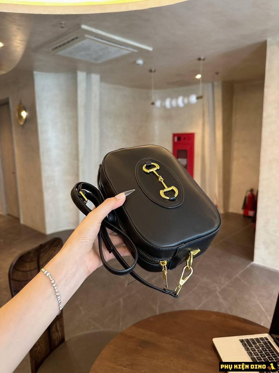 Túi Gucci Horsebit 1955 Pochette Leather Trắng Đen 760196 6 Túi Gucci Horsebit 1955 Pochette Leather Màu Đen
